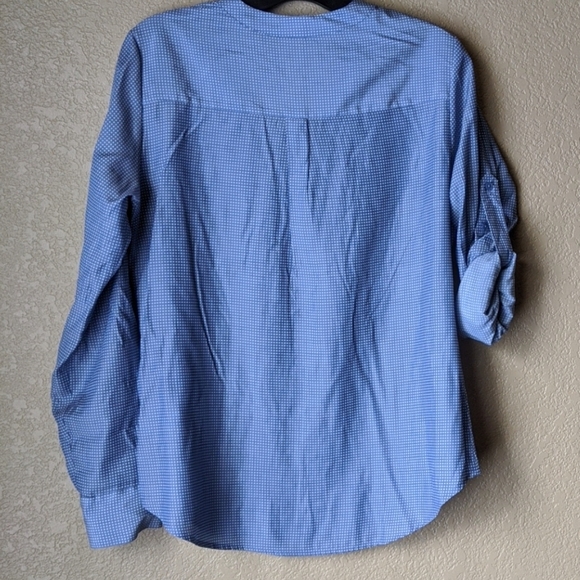 Express Light Blue White Polka Dot Blouse Sz Small - Picture 6 of 6